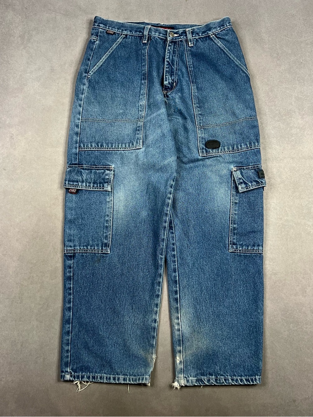Exco Men's Relaxed Blue Denim Cargo Jeans Y2K